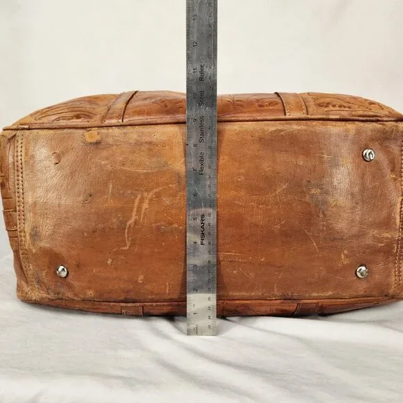Force Ten West Authentic Handmade Leather Large Duffle Bag Vtg  British Tan - Picture 9 of 12